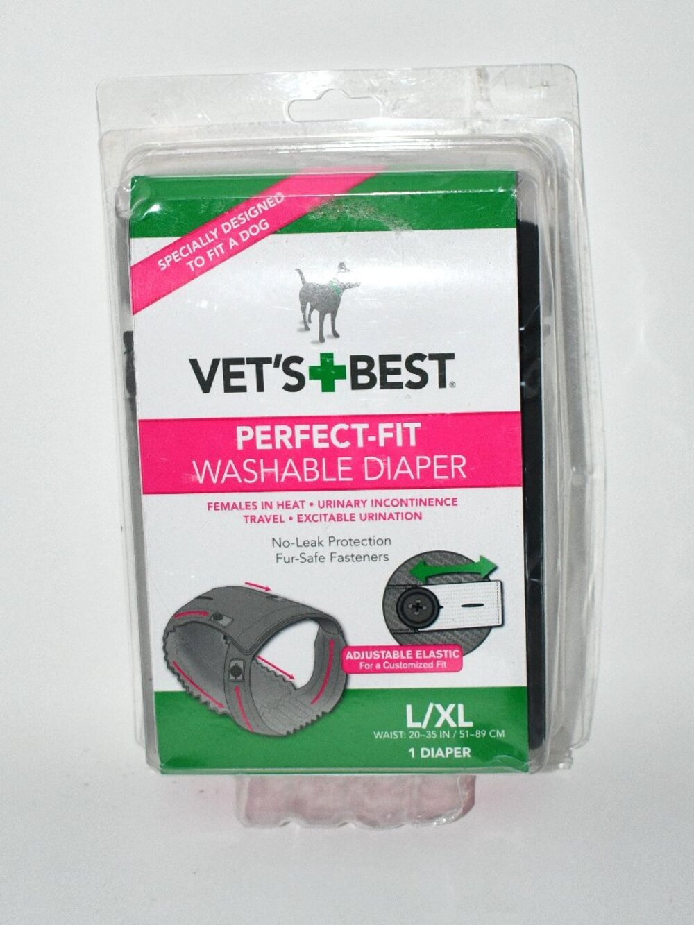 Vet's Best Perfect Fit Washable Female Dog Diaper, L/XL, Black, 20-35" Waist, NW